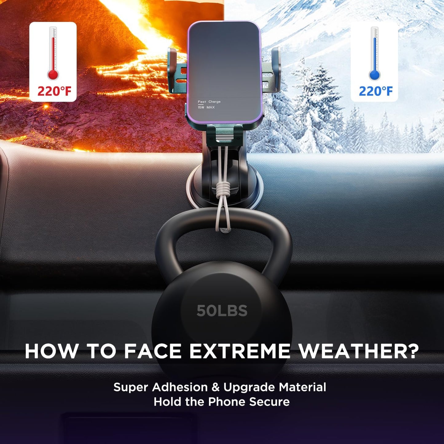 Wireless Car Charger,【7 Colored LED Backlit】 15W Auto Clamping Phone Mount Holder fit for iPhone 15 14 13 12 Mini Pro Max 11 XR XS X, Samsung Galaxy S23 Ultra S22 S21+ S10+ Note 20, etc - Green