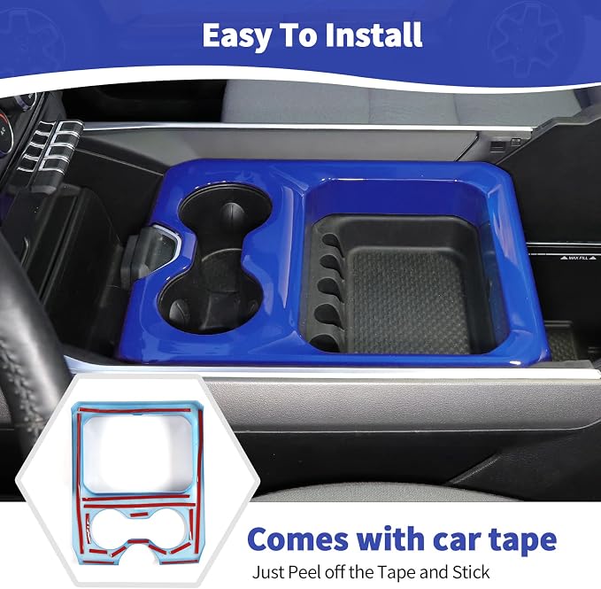 RT-TCZ for RAM Center Console Cup Holder Panel Trim Cover Blue for Dodge RAM 2018 up Blue Interior Accessories