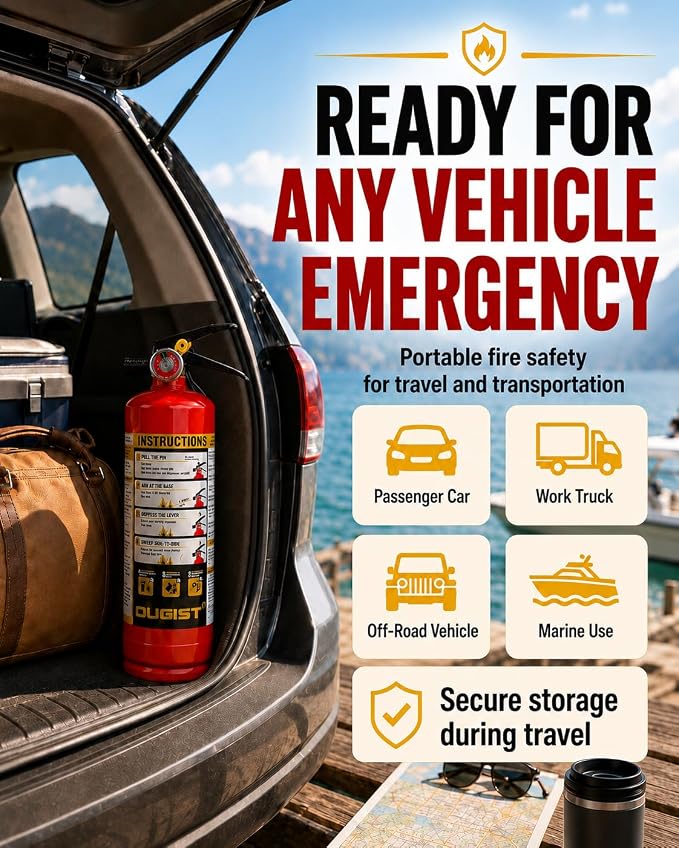 Ougist ABC Fire Extinguisher for Home, 2.5lb Small Fire Extinguisher for Kitchen & Garage, Vehicle Fire Extinguisher for Truck, Car and Boat, Professional Safety Grade, Red