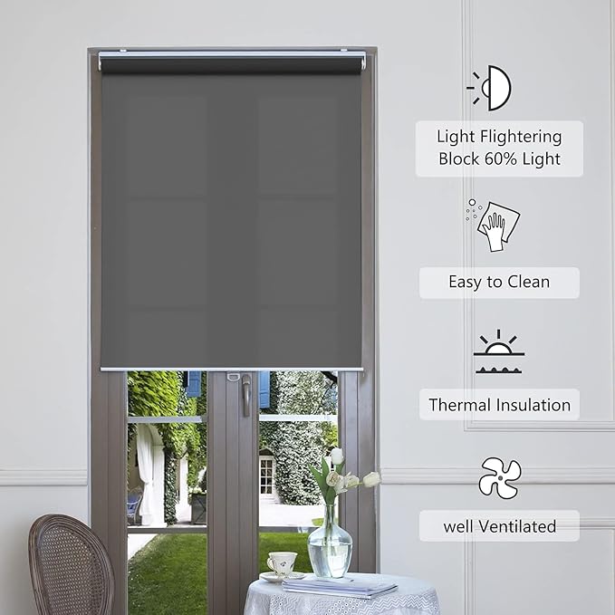 AOSKY Cordless Roller Shades for Windows Light Filtering Shades with 5% Openness Solar Screen Semi Sheer Roller Blinds UV Protection for Office and Home. Easy to Install 32" W x 72" H (Black)