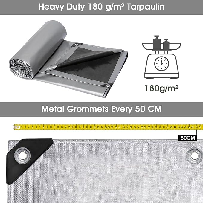 ele ELEOPTION 10x20 Tarp Waterproof Heavy Duty Emergency Rain Snow Outdoor Cover Reinforced Edges Large tarp for Camping Patio Pool,Boat, Roof, UV Resistant Use Black Gray