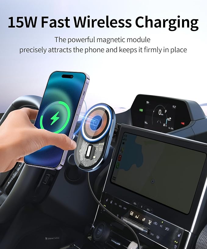 Wireless Charging Car Phone Holder for Toyota BZ4X 2023-2026 / Subaru Solterra 2023-2026, 8/12.3" Screen Fixed Clip, 360° Rotation Car Phone Mount Compatible with MagSafe