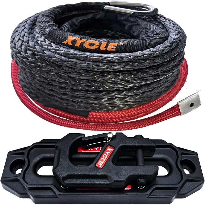 10" (254mm) Synthetic Rope Towing Winch Aluminum Cable Guide&Foldable Forged Trailer winches Hook kit, 1/2" x 70 Ft Synthetic Winch Cable Suitable for 10000-20000 LBs Electric Winch（BlackBlack）