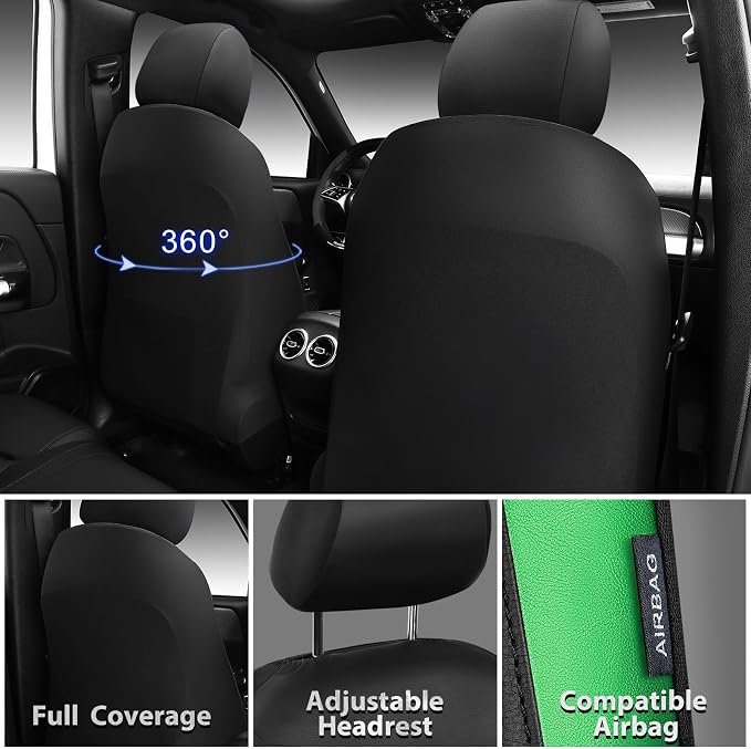 Car Pass Memory Foam Leather Seat Covers,Air Cool Mesh Thick Car Seat Covers Front Seat Green Leather Seat Covers for Cars Universal for SUVs Trucks,Airbag Compatible Comfort Durable,Black Green Metal