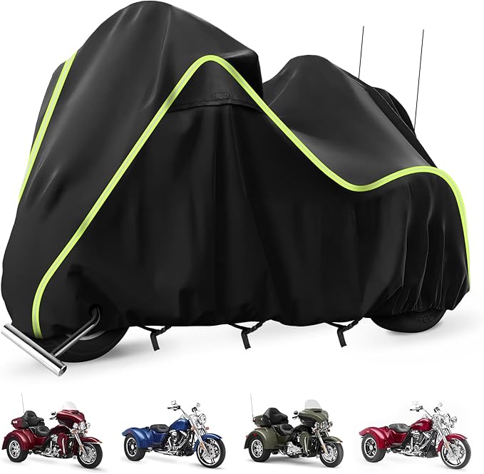 QUNSUNUS Motorcycle Cover for Harley Davidson Trike Models Freewheeler/Tri Glide Ultra/CVO Version/Gold Wing with Vent and Antenna Holes for with Wind, Sun, UV and Dust Protection