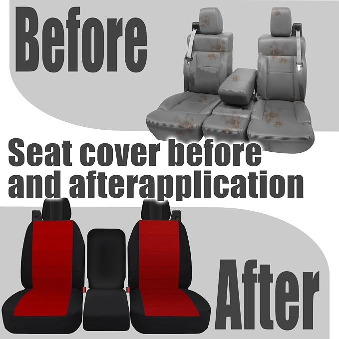 Front Durable Fabric Seat Covers for Ford F150 XL XLT Standard Cab 2004 2005 2006 2007 2008, Front 40/20/40 Split Bench with Integrated Seatbelts & Solid Armrest-Red