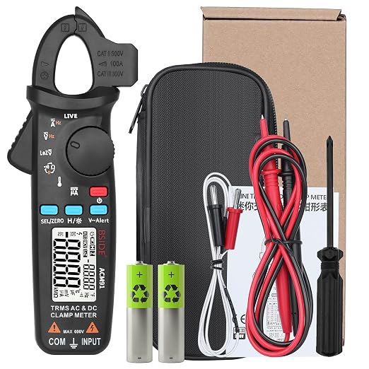 1mA DC Clamp Meter True RMS 6000 Counts Auto-Ranging Digital Multimeter Capacitance Temperature Ohm Live Check V-Alert Low Impedance Voltage Tester for HVAC Automotive