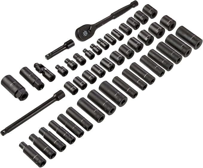 Amazon Basics 46-Piece 3/8-Inch Drive Socket Set with 6 & 12 Point Sockets, 72 Teeth Ratchet, SAE & Metric Sizes, Extension Bars, Universal Joint, Carrying Case (Pack of 2)