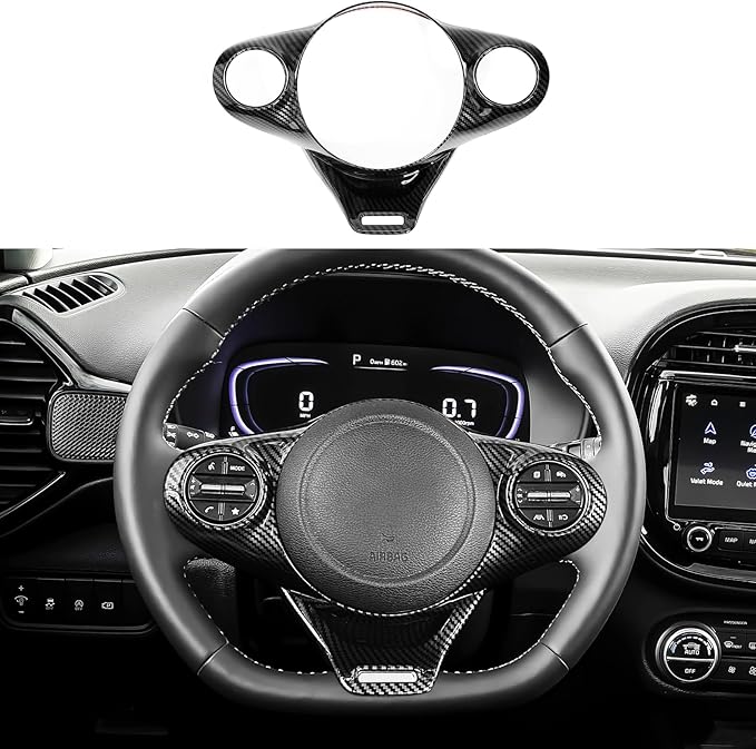Steering Wheel Trim Cover Compatible with Kia Soul GT 2020-2026 Accessories (Carbon Fiber Pattern)