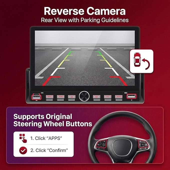 Single Din Car Radio with Bluetooth iOS/Android Mirror Link Share Same Video, 7" IPS Touch Screen Car Radio 1 Din with Piano Keys Support Backup Camera Mirror Link Bluetooth FM USB EQ SWC