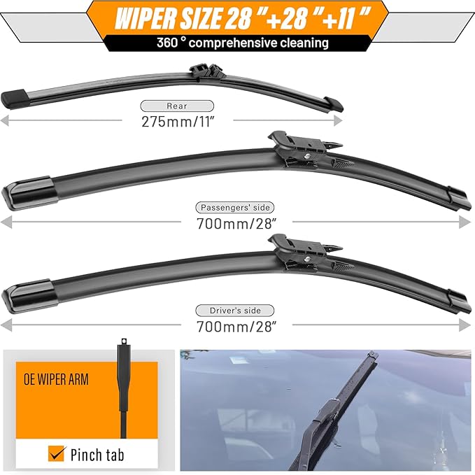 AUTOBOO 28"+28" Windshield Wipers with 11" Rear Wiper Blade Replacement for Ford Escape 2013-2019 -Original Factory Quality (Pack of 3)