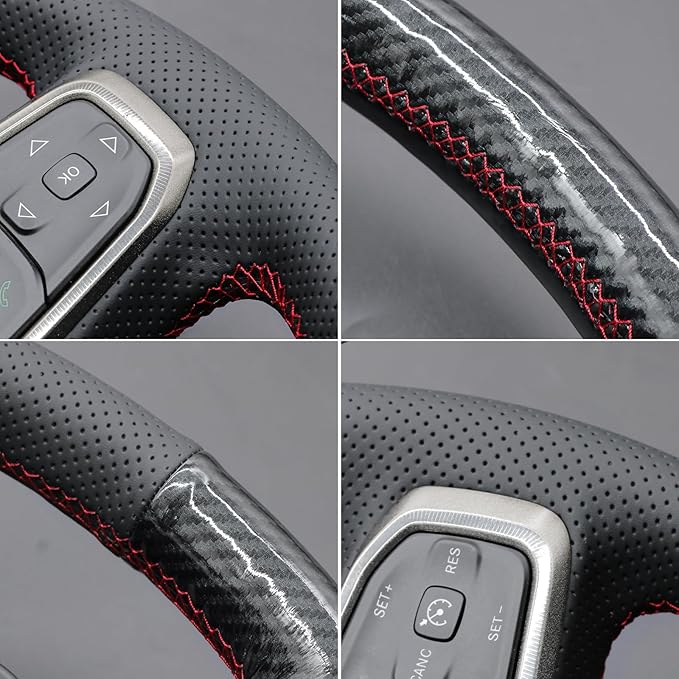 MEWANT Hand-Stitched Steering Wheel Cover Wrap for Dodge Ram 1500 2019-2023 Steering Wheel Accessories for Dodge Ram(Backsides Without Buttons)