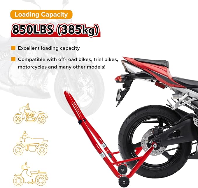 Donext Motorcycle Stand 850LB Sport Bike Rear Wheel Lift Swingarm Paddock Stands Red, Fit for BMW Yamaha Honda Kawasaki Suzuki, with U+L Forks