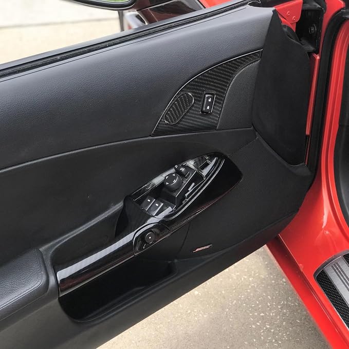 Real Carbon Fiber Door Control Button Trim Compatible with Corvette C6 2005-2013, Interior Decor Sticker Accessories