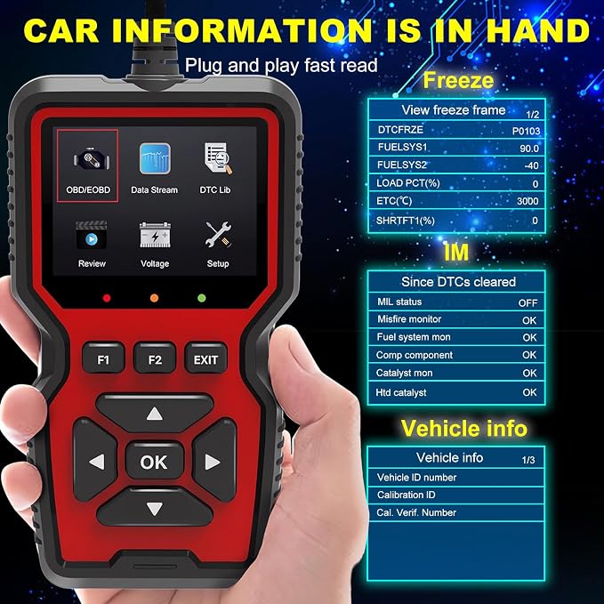 Yourkar OBD2 Scanner Diagnostic Tool, Code Reader OBD II Scanner with Reset & Live Data, Professional Check Engine Fault Code Reader I/M Readiness for OBD2 Cars, Car Accessories
