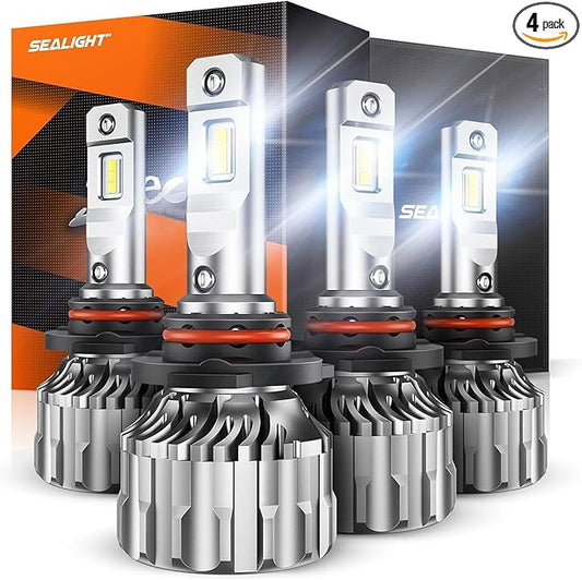 SEALIGHT 9005 9006 Bulb Combo, 92000LM 800% Super Bright 5 Mins Installation, 60000H Lifespan, 6500K Cool White 9005/HB3 9006/HB4 Fog Light Bulbs, Pack of 4
