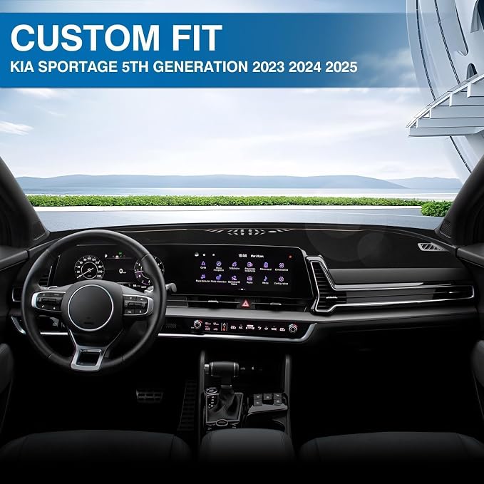 KUST Black Dash Cover for Kia Sportage(Hybrid)/NQ5 2023 2024 2025 Polyester Dashboard Cover Non-Slip Center Console Dash Cover Interior Accessories for Sportage Sunshade Windshield Glare