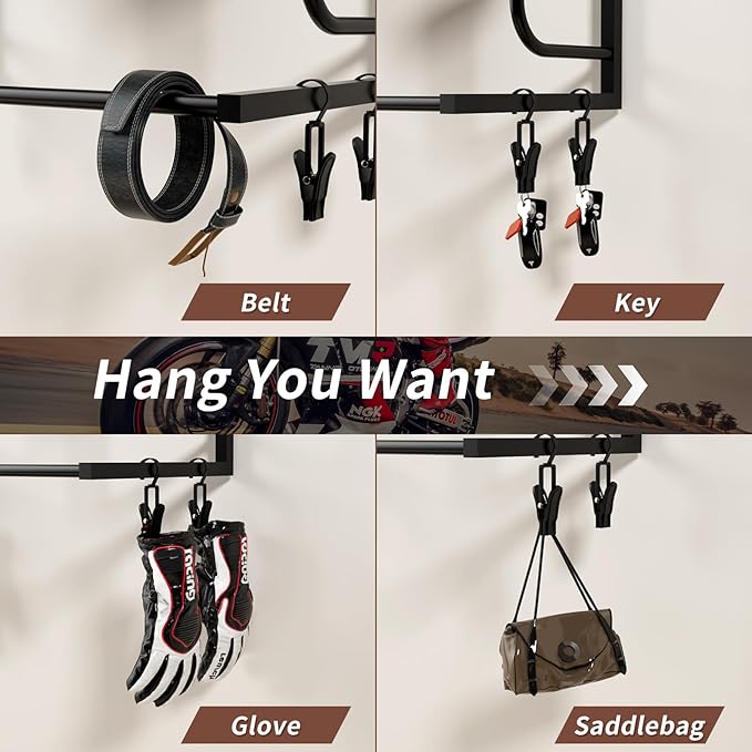 Motorcycle Helmet Holder Wall Mounted, Helmet Holder Wall Mount with Helmet Rack, Motorcycle Helmet Rack for Most of Helmet and Clothes