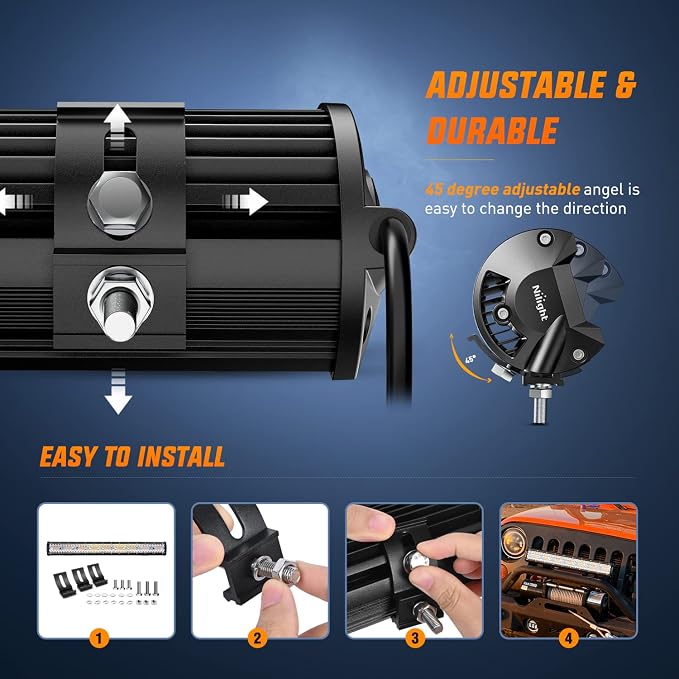 Nilight 26Inch 540W LED Light Bar Spot Flood Amber White Strobe 6 Modes with Memory Function Off-Road Truck Car ATV SUV Cabin Boat with 16AWG Wiring Harness Kit-1 Lead