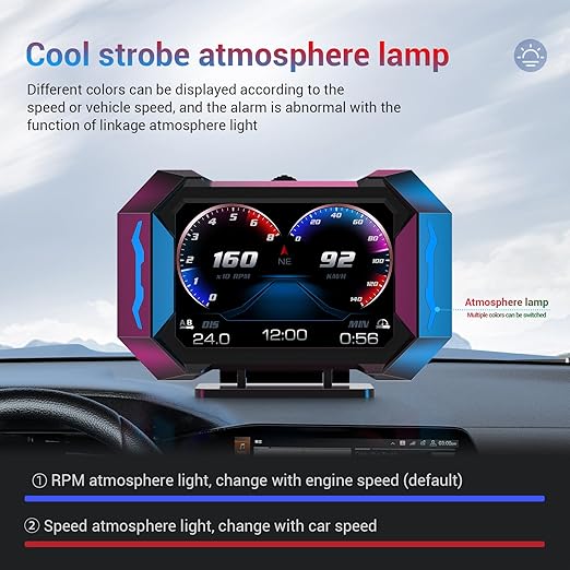 OBD2 Gauge Car HUD Head Up Display Multifunction Digital,Car Speedometer Tachometer Water Temperature Oil Temperature Volt Inclinometer Boost Gauge RPM Meter fit for Most Vehicles After 2008