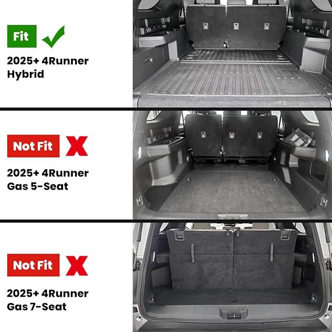 LASFIT Cargo Mat & Backrest Mats for Toyota 2025-2026 4Runner (Only Fit Hybrid, Not Fit Gas), All Weather TPE Custom Fit Easy Clean Trunk Mat for 4 Runner 2025 2026 6th gen Hybrid Trunk Mat, Black