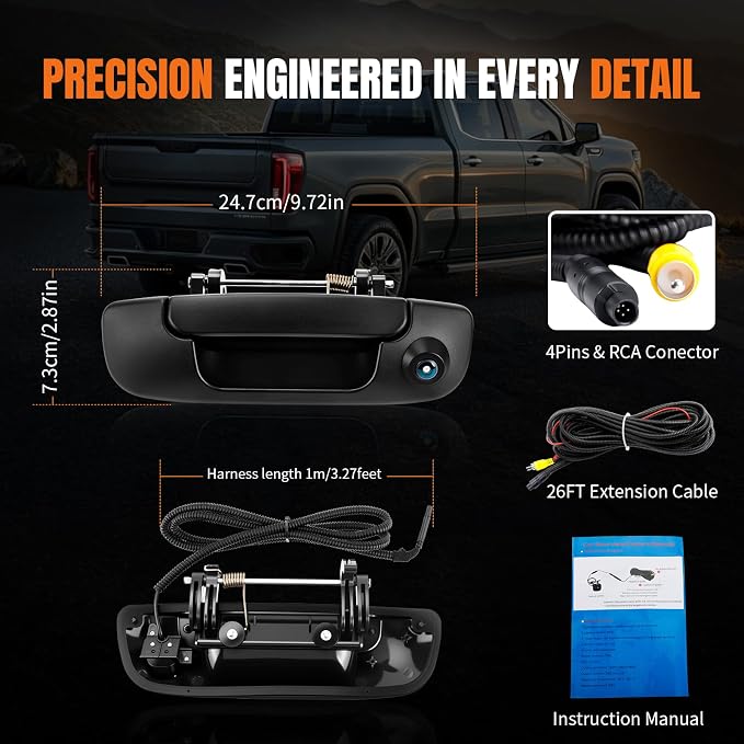 LCWRGS Tailgate Handle with Backup Camera Fits for 2002-2009 Dodge Ram | OE# 55276237AA Reverse Parking Assist Camera Night Vision, Wide-angle, Waterproof