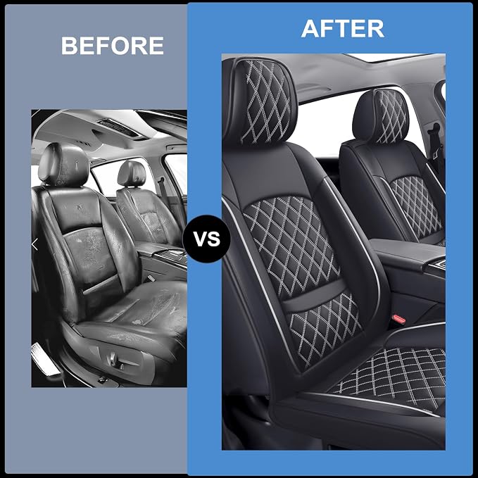 Fit Maverick Car Seat Covers for Ford Maverick 2022-2025 2026 - Luxury Leather, Anti-Slip, All-Weather Seat Cushions, Waterproof & Breathable, Airbag Compatible, Full 5-Seat Set (Whiteline)