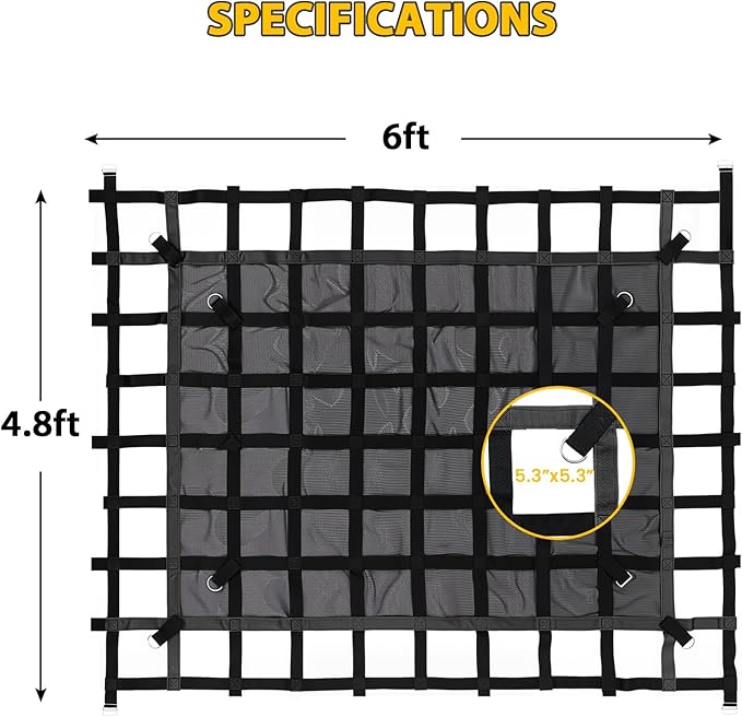 Cargo Net for Pickup Truck Bed, 4.8' x 6' Truck Bed Net, Heavy Duty Pickup Cargo Nets Safety Mesh Net with Cam Buckles & S-Hooks & Cross Straps