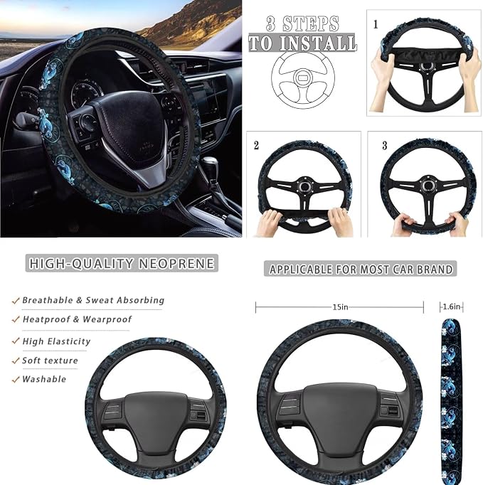 AFPANQZ 3D Sea Turtle Car Seat Covers with Steering Wheel Cover, Seat Belt Shoulder Pads, Cup Holder Coasters, Gear Shift Knob and Handbrake Cushion 11 Pieces Set Car Accessories Decor