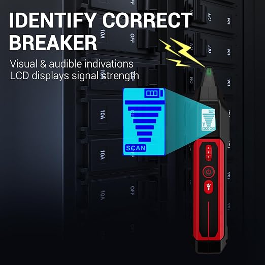 NOYAFA Rechargeable Circuit Breaker Finder with LCD Display & GFCI Outlet Tester, NCV AC Electric Tester Circuit Tracer, Adjustable Sensitivity, Flashlight- NF-824