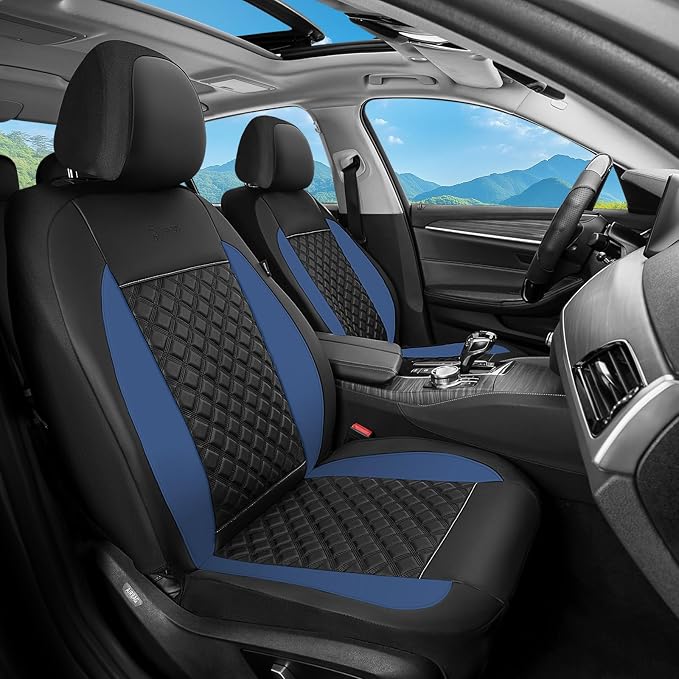 FLORICH Seat Covers, Front Seat Covers 2 PCs, Automotive Seat Cover for Cars, Luxury Leather Universal Seat Cover Accessories Fit for Most Cars SUV Truck Sedans(Blue)