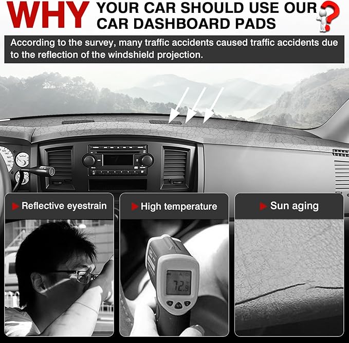 Autorder Dashboard Cover Mat for 2006-2008 Dodge Ram 1500 2500 3500,2009 Dodge Ram 2500 3500 4500 5500,2010 Dodge Ram 4500 5500 Accessories Dash Cover Velvet Dash Mat(Without Cutout for Dash Speakers)