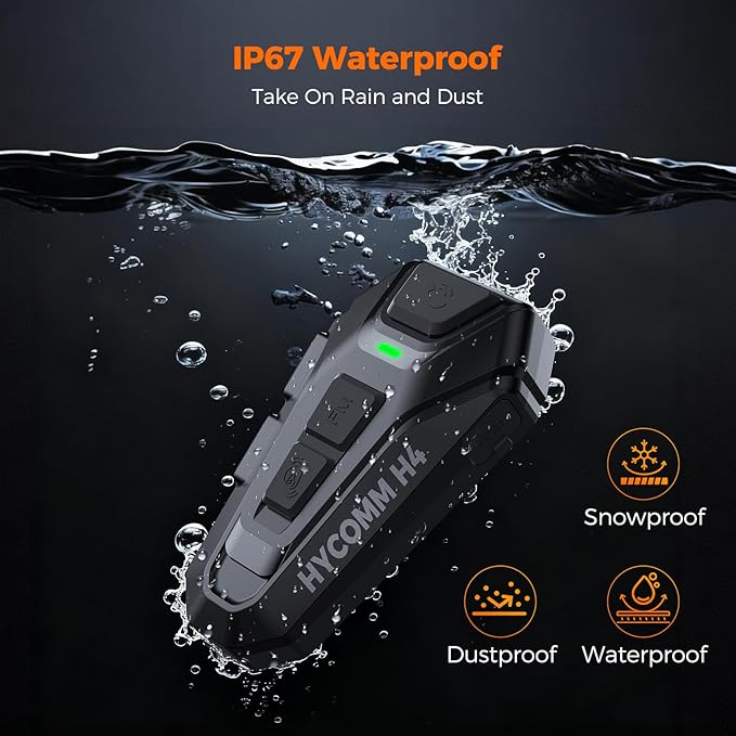 H4 Helmet Intercom, 4-Rider 1.2 Miles Motorcycle Bluetooth Headset, Audio Multitasking, 1000mAh 35H Talk Time, Noise Cancelling, IP67 Waterproof, HD Speakers (1 Pack)