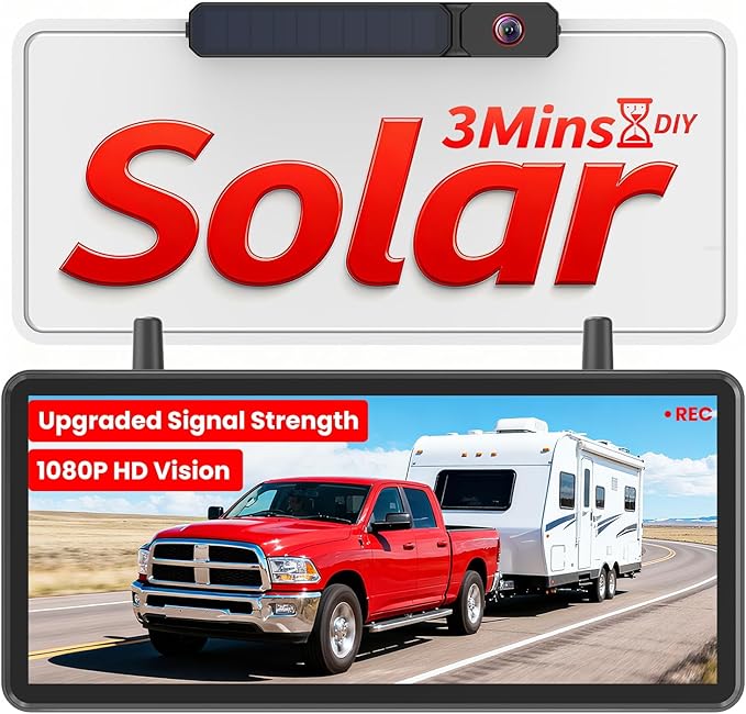 AUTO-VOX Solar Wireless Backup Camera: 3-Minute Easy Install, 7.2" HD Split-Screen, Dual Antenna Signal Upgrade, 1080P Color Night Vision, DVR Recording Back Up Camera for Car, Truck, Camper, Trailer