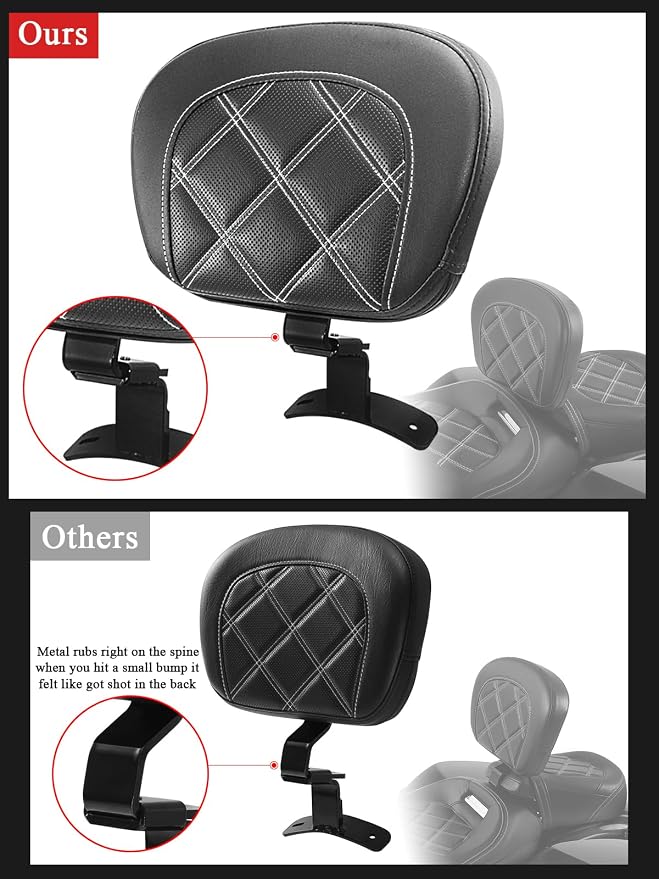 FOVPLUE Rider Backrest,Adjustable Driver Backrest Pad Kit fits for Harley Touring CVO Road Glide Road King Electra Glide Street Glide FLHR FLTRX FLHX FLHT 2009-2023,Double White Stitching