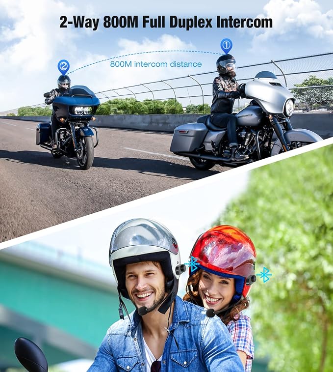 FreedConn Bluetooth Motorcycle Headset, TCOM VB Helmet Headset 2-Way 800M Intercom, Universal Pairing Communication System Kit for Ski/ATV/Dirt Bike (FM/ IP65 /2 in 1 Mic/Siri) 2 Pack