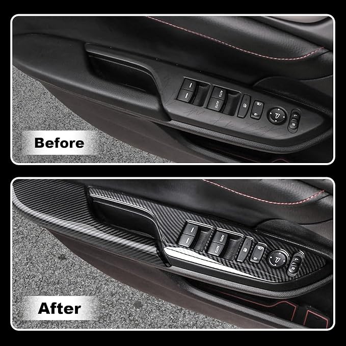 Carbon Fiber Window Lift Switch Panel Cover & Interior Door Handle Armrest Cover Compatible with Honda Civic 10th Gen 2016-2021