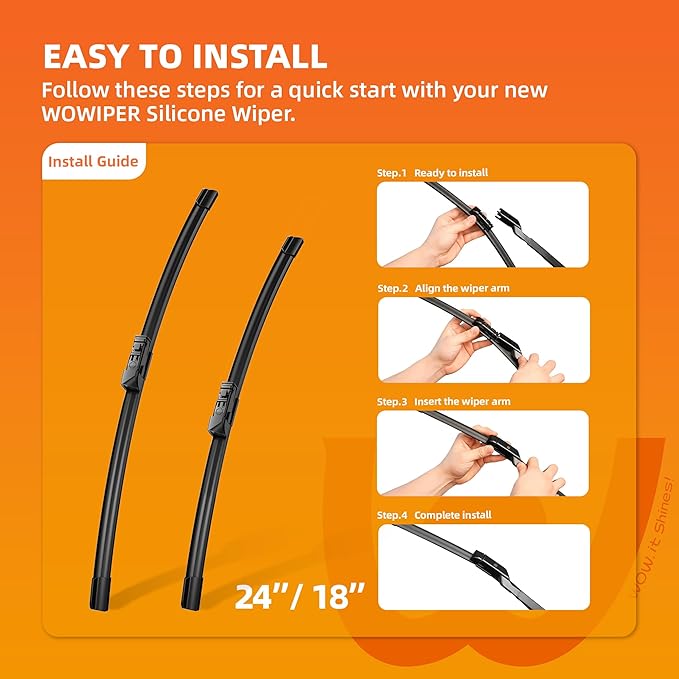 Silicone Wiper Blades 24" + 18" Automotive Replacement Windshield Wiper Blades for MAZDA CX5 2023-2017/MAZDA CX9 2023-2016/MAZDA 6 2021-2018 OEM Quality Wipers for Front Windshield(Set of 2)