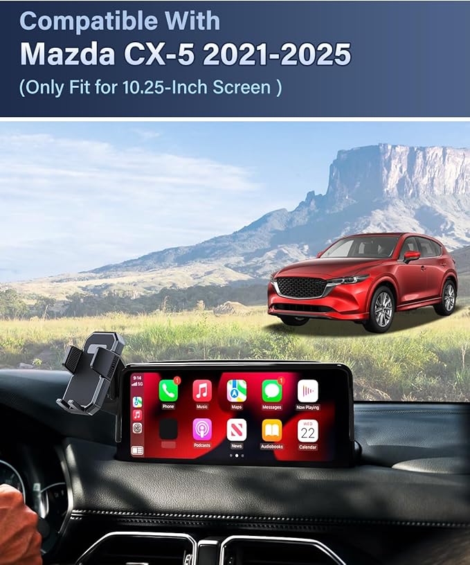 PZK Car Phone Holder for Mazda CX-5 CX5 2021 2022 2023 2024 2025 Accessories 12.3-Inch Screen Fixed Clip, Auto Lock Phone Mount, 360° Rotation with Sunglasses Storage Box Fit iPhone & 4.0-7.0'' phones