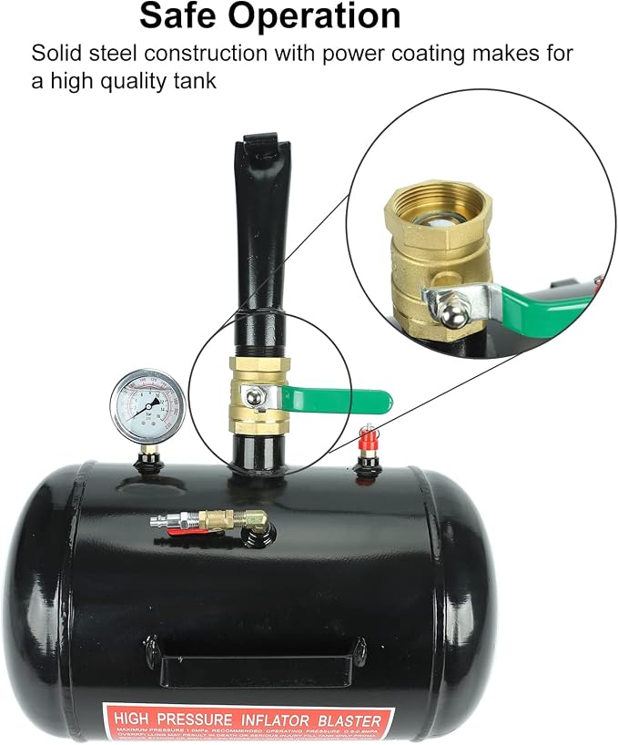BLACKHORSE-RACING 5 Gallon Air Tire Bead Seater - 145PSI Blaster Tool Seating Inflator w/Gauge Car Truck ATV Tank Heavy Duty - Black