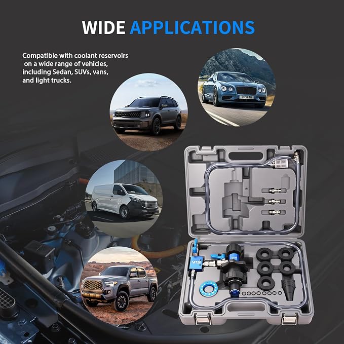 VTG VOGTEN Coolant Vacuum Refill Kit,15PCS Vacuum Coolant Fill Kit with Leak Detector,6 Adapters,Cooling System Vacuum Fill Tool with Dual-Movement Gauge,for Pressure Testing,Leak Detection