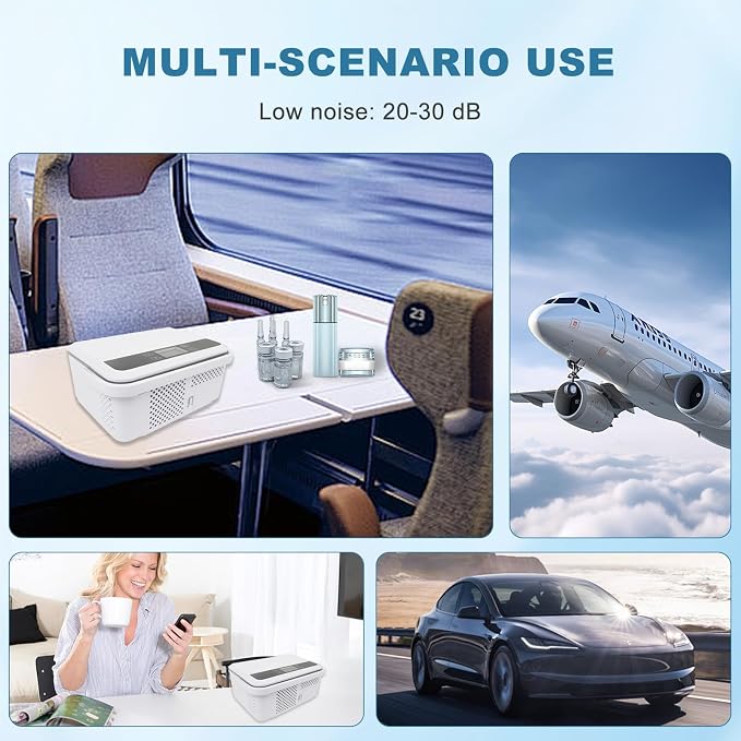 Huazu Portable Travel Cooler Box with Aluminum Liner, Precise 36°F–64°F (2–18°C) Temperature Control, Large Capacity Mini Fridge for Home, Car, Office, and Trips, Battery & USB Powered