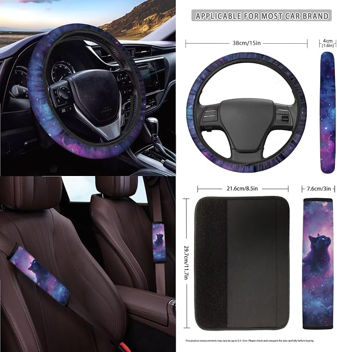 Star Cat Print Car Interior Cover Full Set of 15 for Women High Back Bucket Seat Covers for Car Front and Rear Seats with Accessories for Truck Sedan SUV, Easy to Install