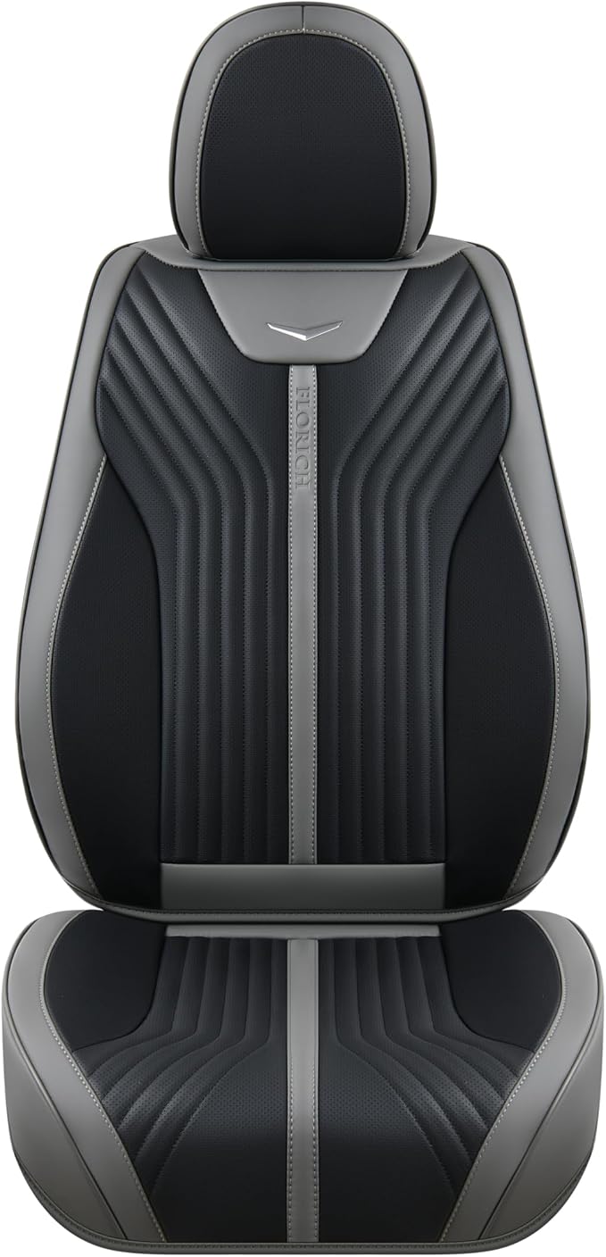 FLORICH Seat Covers for Car Waterproof Seat Cover Full Set Leather Car Seat Cushion Universal Carseat Cover Front and Rear Fit for Most Cars Trucks SUV, Gray&Black
