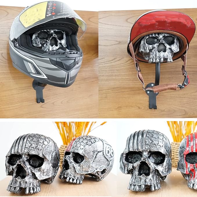 Helmet Holder,Skull Helmet Holder Wall Mount Helmet Rack with 2 Hooks Helmet Hanger for Coats,Caps,Baseballs,Rugby Helmet,Motorcycle Accessories