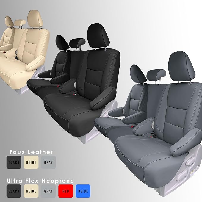 FH Group Custom Fit Car Seat Covers Specifically Made for 2011-2020 Toyota Sienna 8 Passenger, Car Seat Cover 2nd Row, Automotive Seat Covers in Solid Gray Faux Leather, Waterproof and Washable