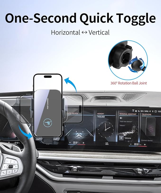 15W Wireless Fast Charger for BMW The X5/X5M X6/X6M 2024 2025 X7/X7M 2023-2026 Accessories 14.9-inch Screen Fixed Clip, Interior Decoration Mobile Phone Mount, 360° Rotation