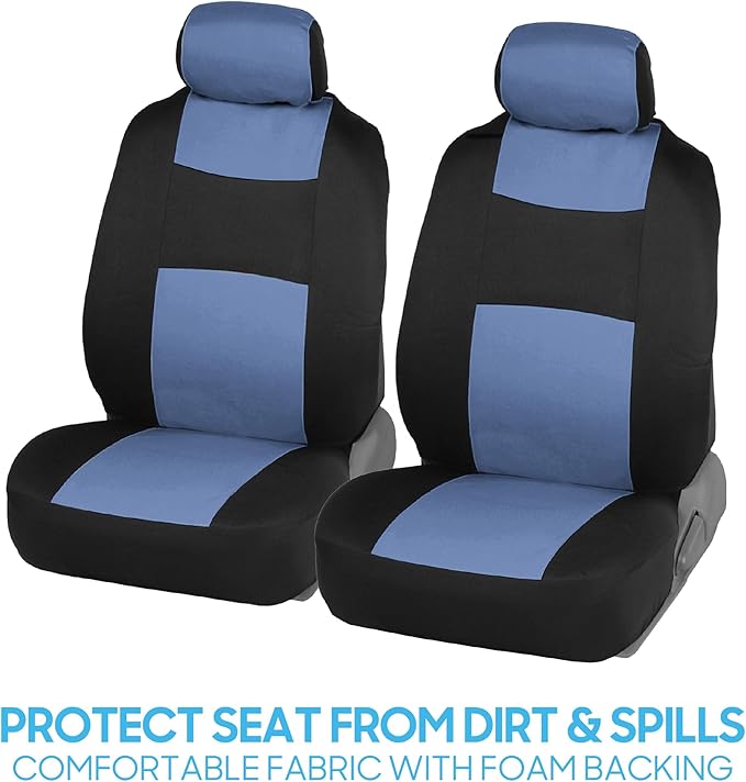 BDK PolyPro Car Seat Covers Full Set in Blue Gray on Black, Front and Rear Split Bench Seat Covers for Cars, Easy to Install Car Seats Cover Set and Accessories for Auto Trucks Van SUV - Blue Gray