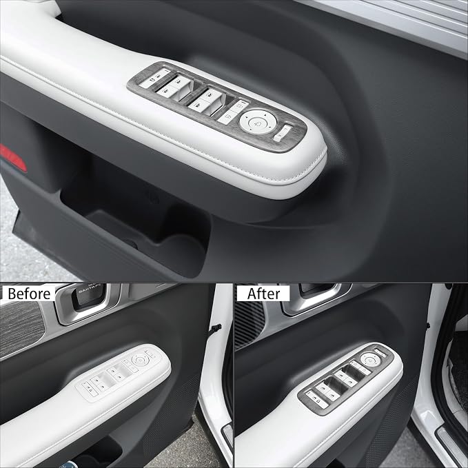 4Pcs Door Lock Glass Control Button Panel Cover Window Lift Switch Panel Trim Compatible with Hyundai Santa Fe 2024-2026 MX5 Accessories (Wood Grain Style)
