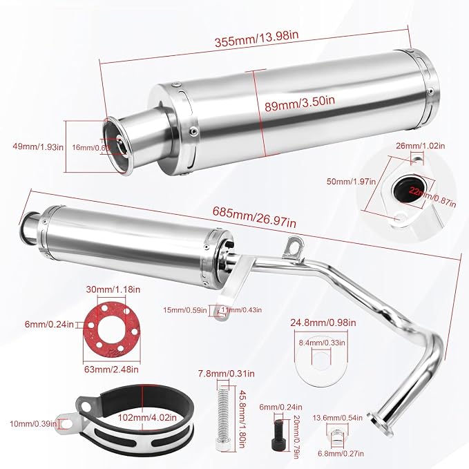 MYK Exhaust Muffler System for GY6 50cc/80cc 4 Stroke Scooters with a 10" Rear Rim